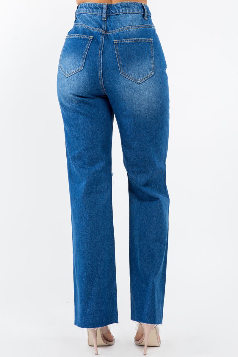 American Bazi High Waist Distressed Wide Leg Jeans - Bottoms